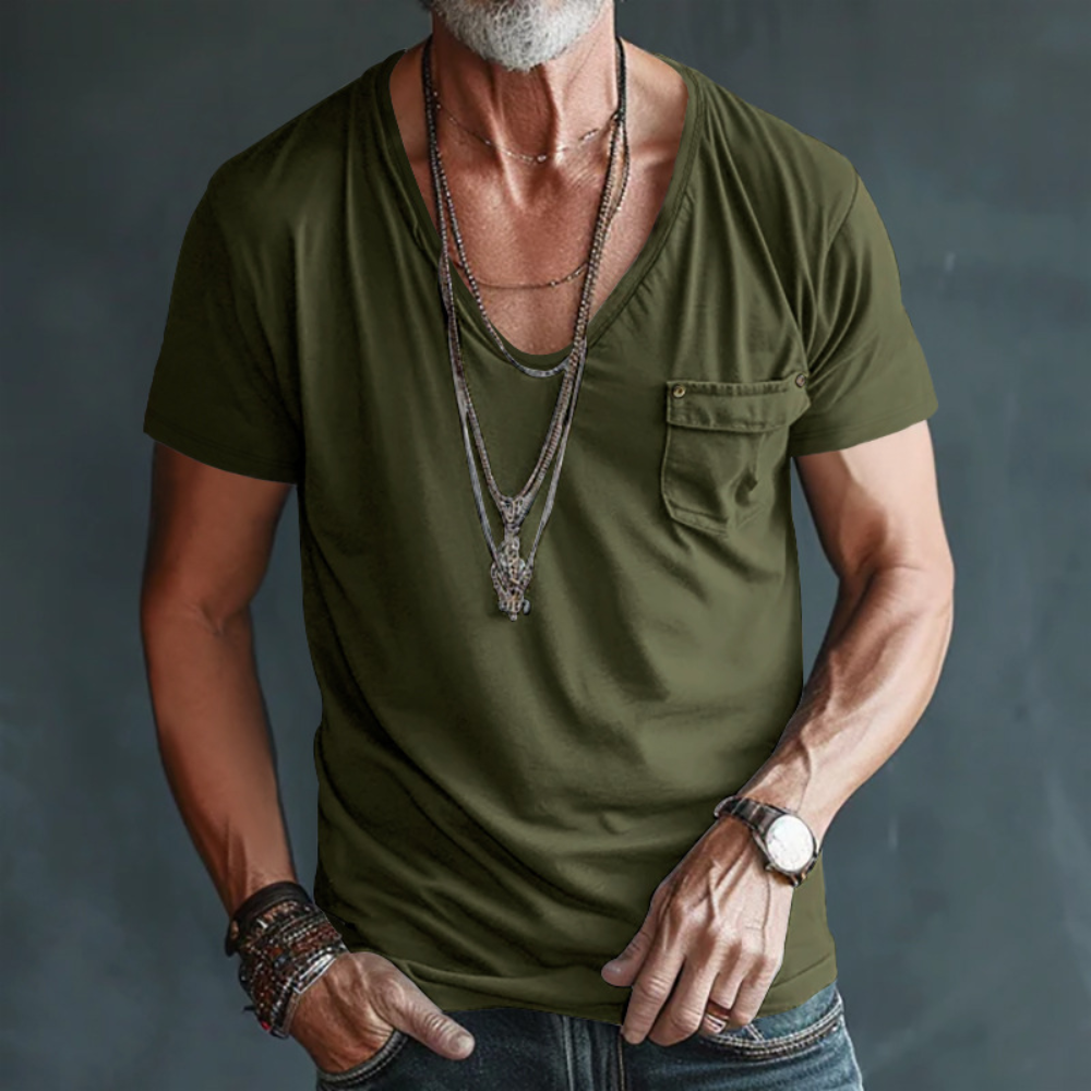 Relaxed Fit V-Neck Chest Pocket T-shirt