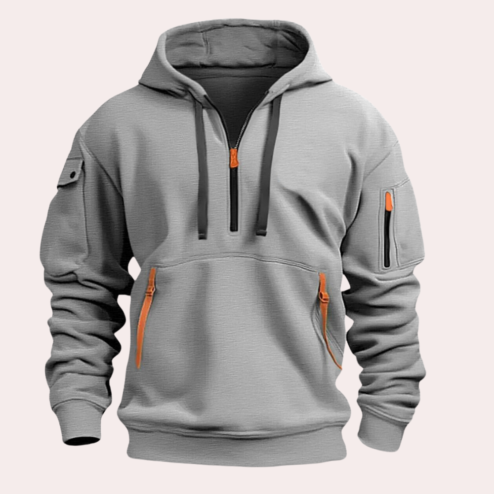 Relaxed Fit Half Zipper Adjustable Hoodie