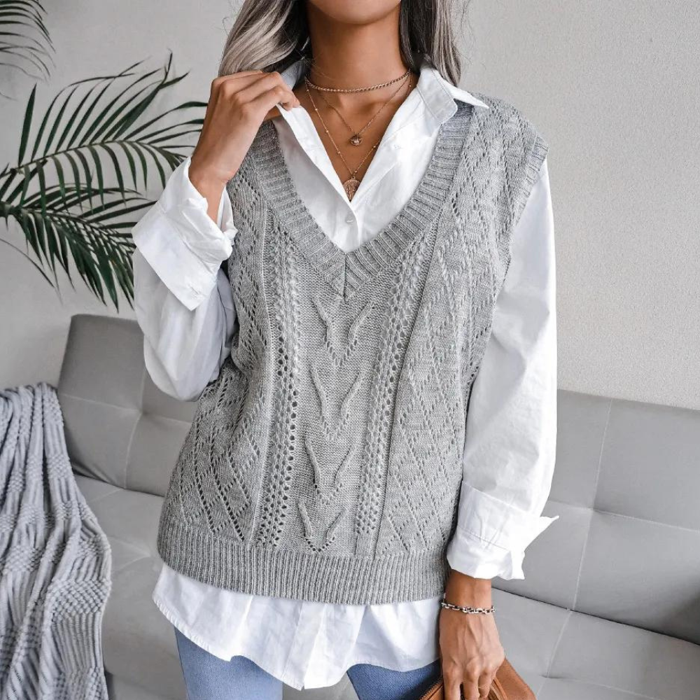 Cable Knit V-Neck Knit Vest