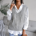 Women's Knit Vest - Cable Knit - V-neck - Soft and Comfortable