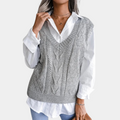 Women's Knit Vest - Cable Knit - V-neck - Soft and Comfortable