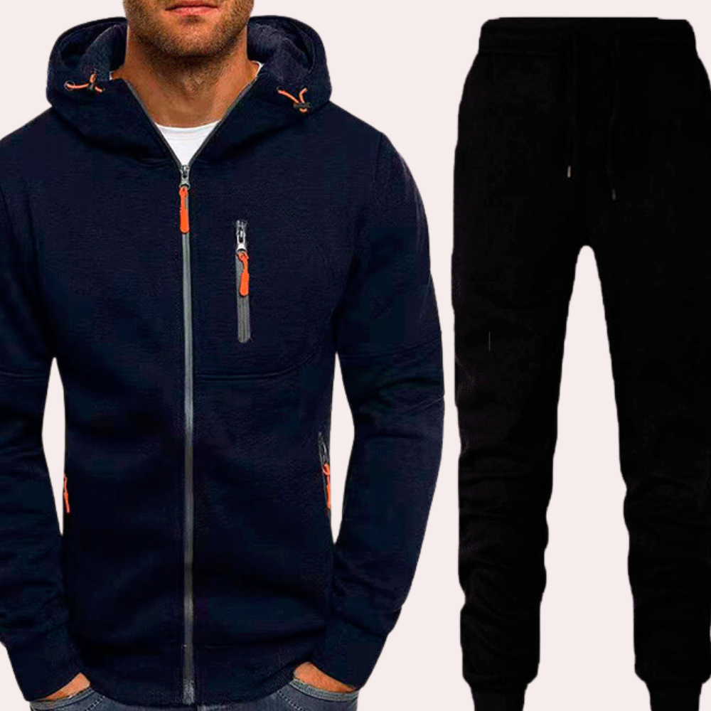 Men's Set with Hoodie and Joggers – Zipper – Adjustable Fit – Comfortable Casual Wear