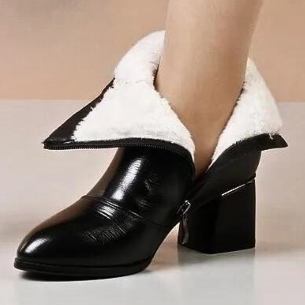 Side Button Block Heel Ankle Boots