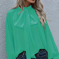 Women's Blouse - Satin Look - Loose Fit - Bow Neck - Long Sleeves