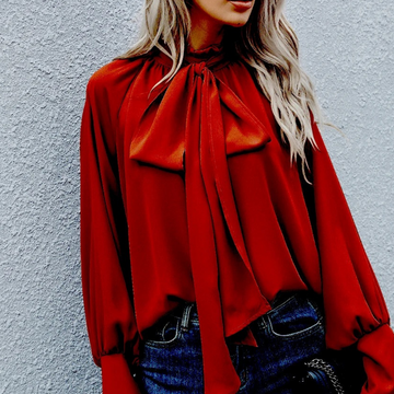 Satin Look Bow Neck Loose Fit Blouse