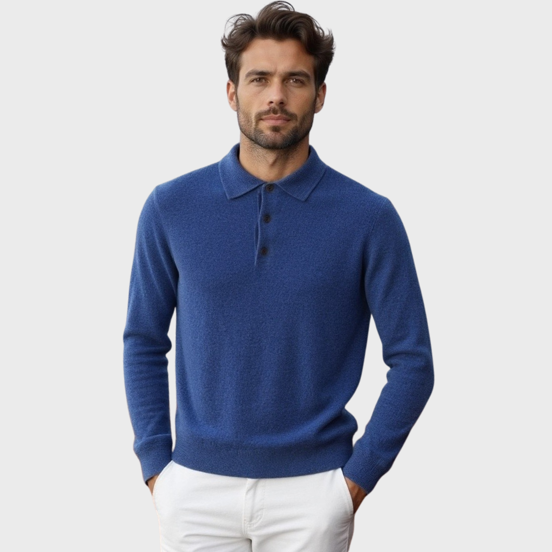 Ribbed Merino Wool Polo Sweater