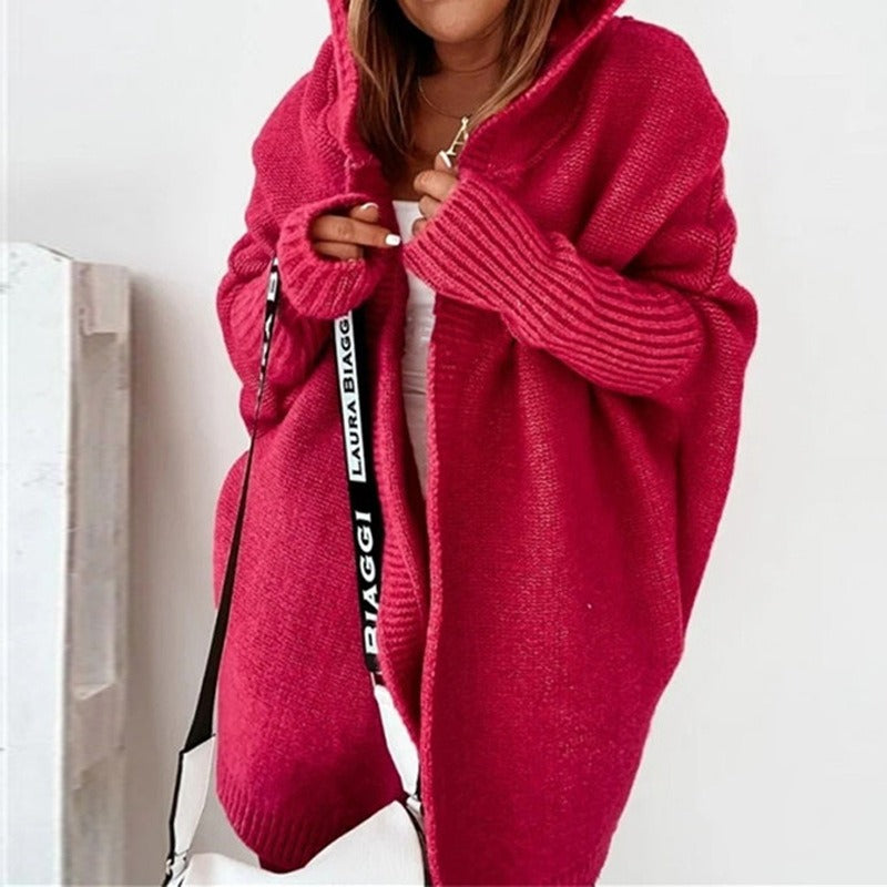 Women's Cardigan - Oversized Fit - Knit with Hood - Open Front - Soft and Warm