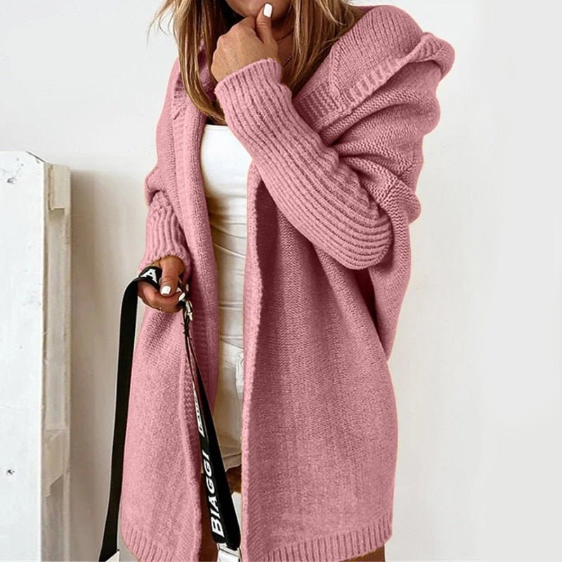 Women's Cardigan - Oversized Fit - Knit with Hood - Open Front - Soft and Warm