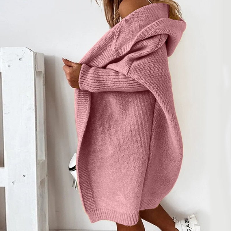 Women's Cardigan - Oversized Fit - Knit with Hood - Open Front - Soft and Warm