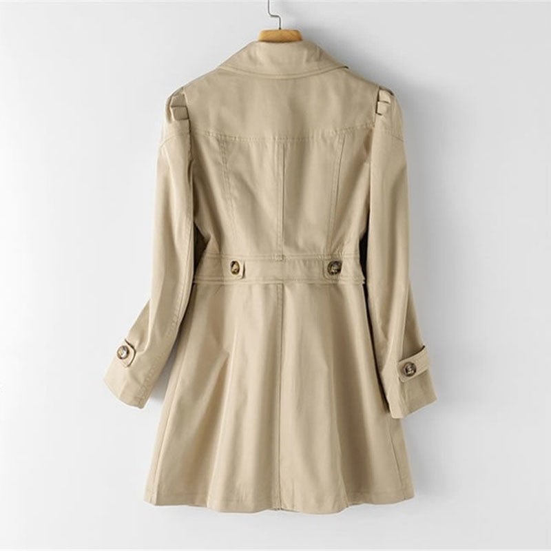 Women's Trench Coat - Classic Cut - Lightweight Water-Repellent - Mid-Length with Button Closure