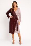 Dress for women – Slim fit wrap design – Midi length – Sequins – Long sleeves
