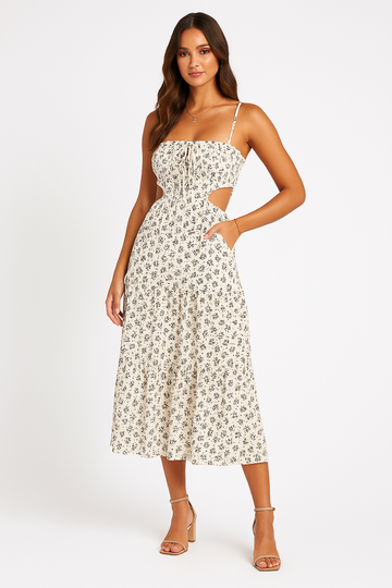 Light Cotton Blend Cut-Out A-Line Maxi Dress