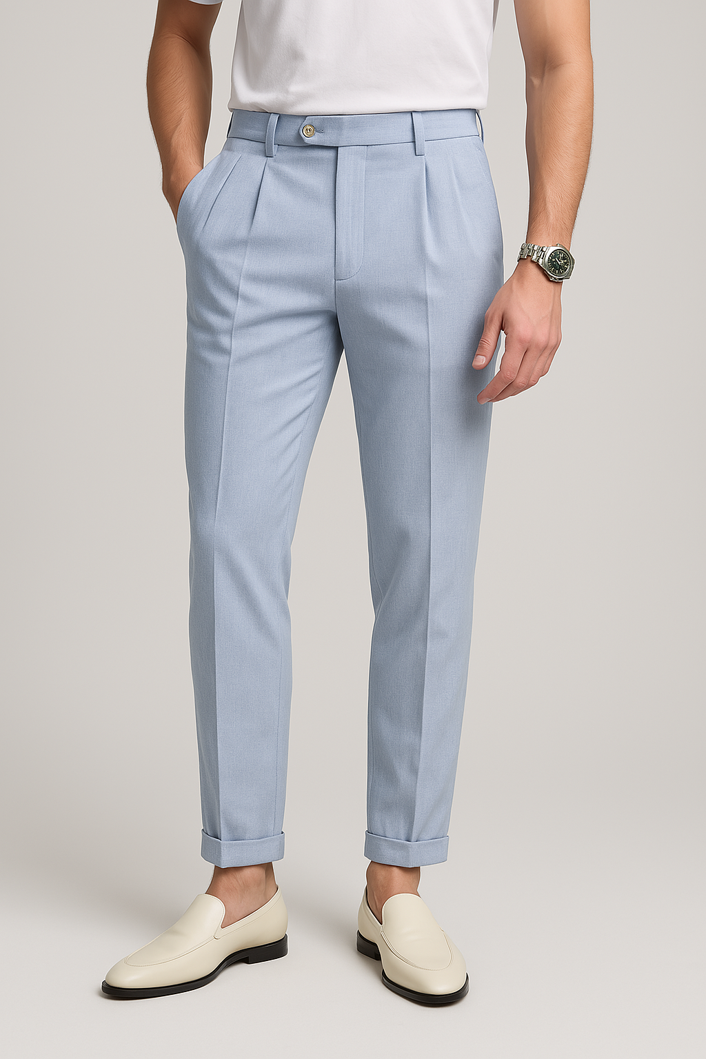 Breathable Textured Pleated High Waist Trousers