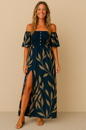 Flowy Floral Off Shoulder Maxi Dress