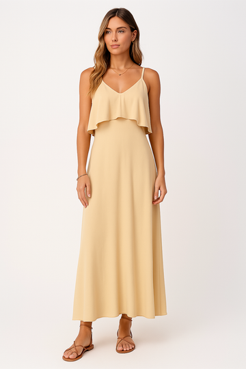 Ruffle Neck Adjustable Flowy Slip Dress