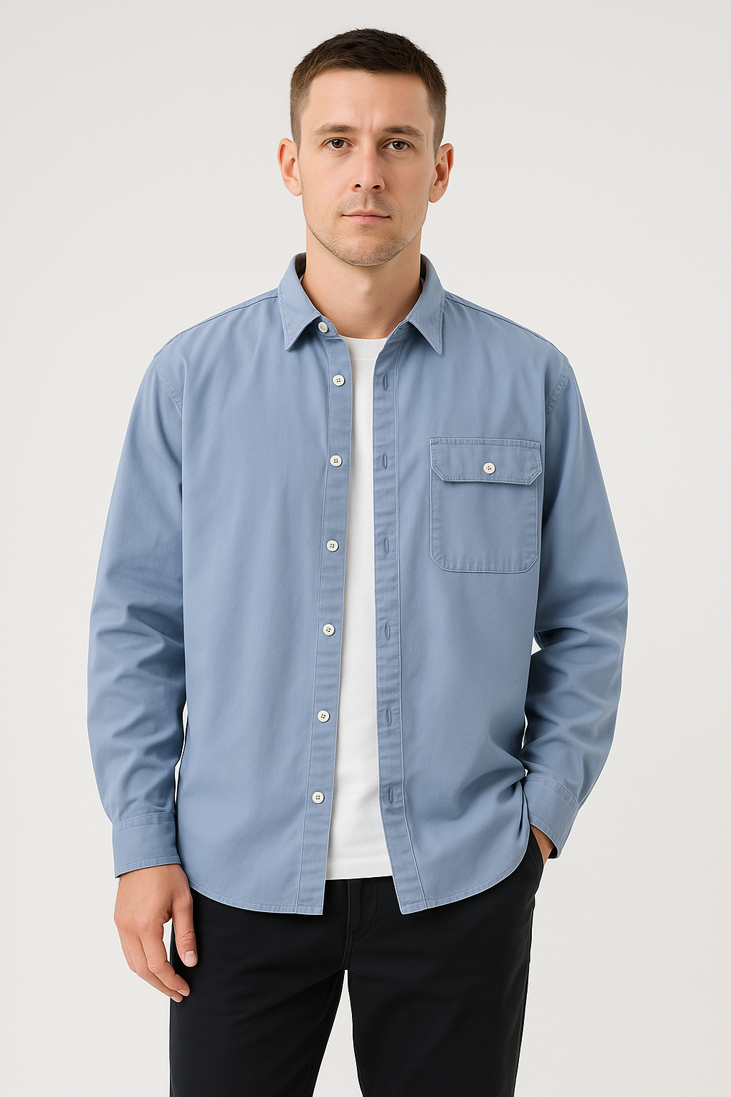 Men's Shirt – 100% Cotton – Relaxed Fit – Long Sleeves – Classic Design