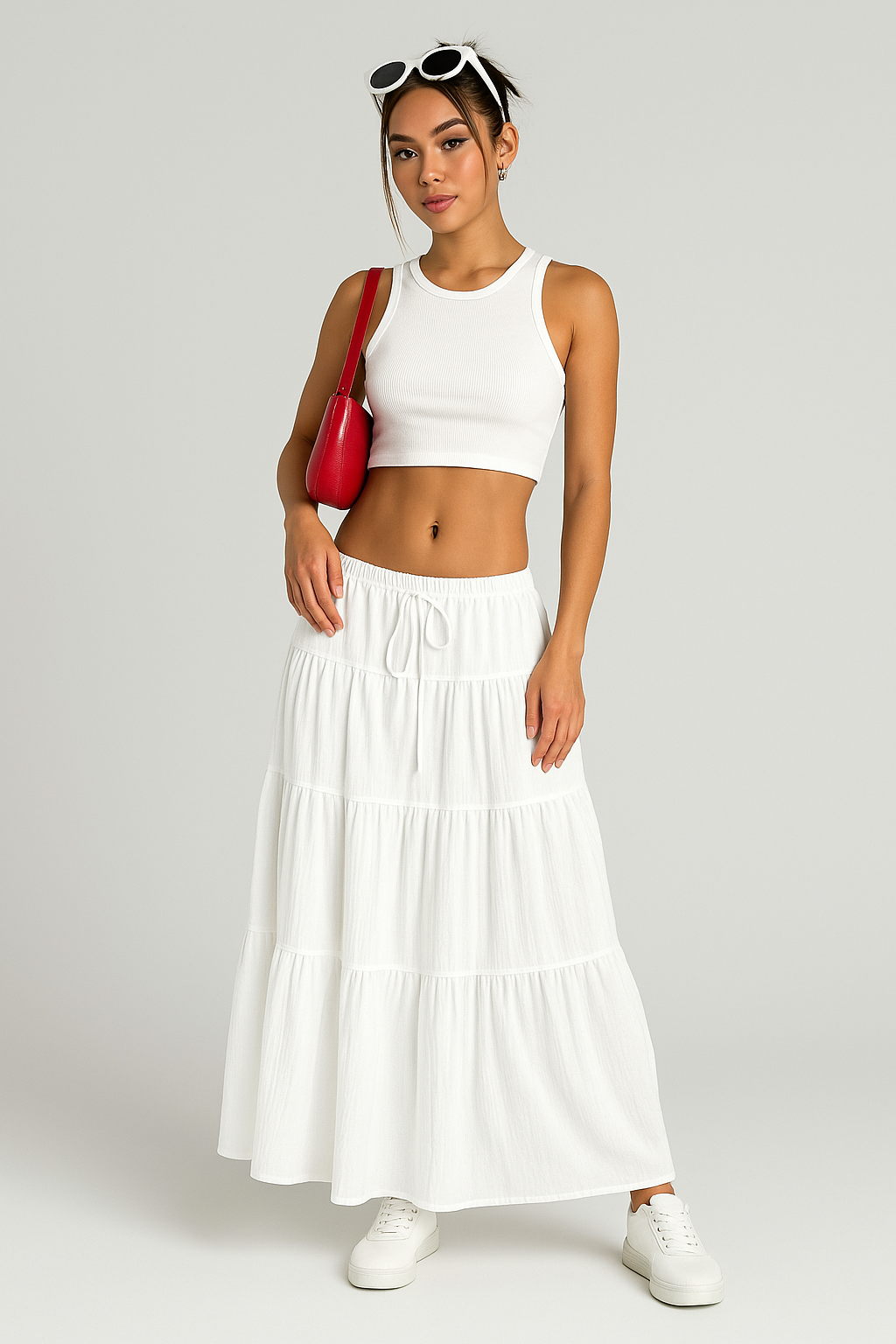 Laced Layered Cotton Blend A-line Skirt