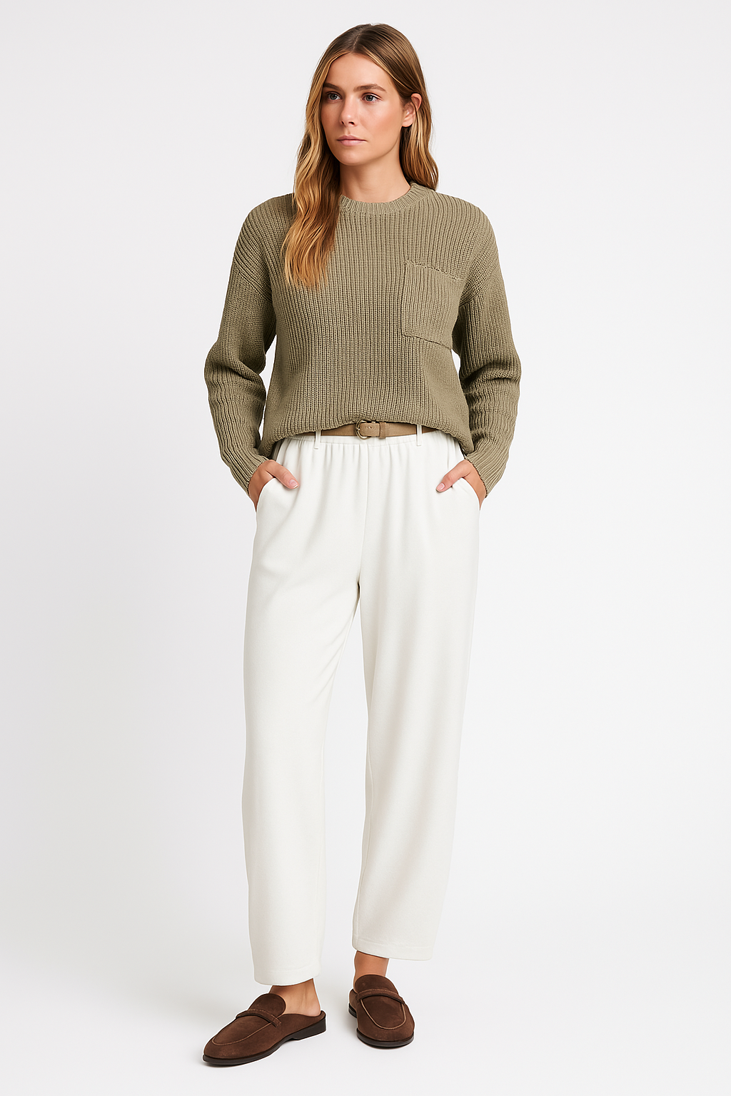 Women's Set – Knit Sweater with Relaxed Fit – Wide Pants with Elastic Waist – Loungewear