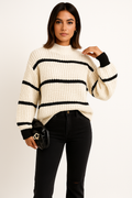 Women's Knit Sweater – Relaxed Fit – Ribbed Texture – Round Neck – Long Sleeved