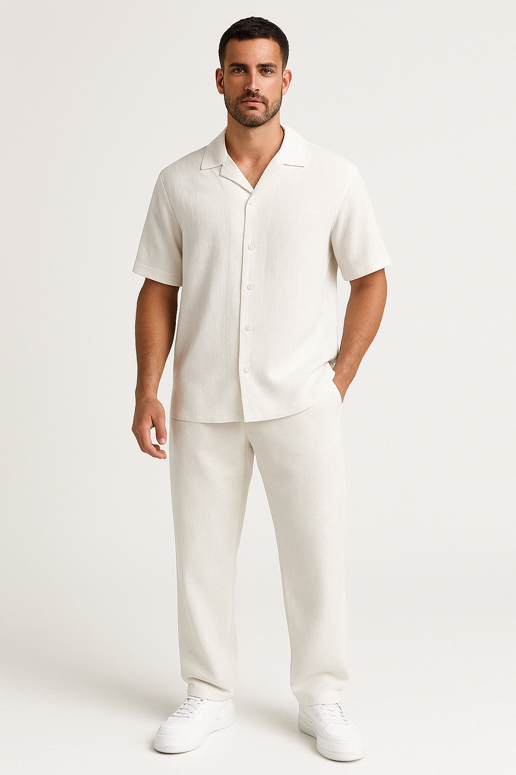 Cotton Linen Blend Relaxed Fit Shirt and Trousers
