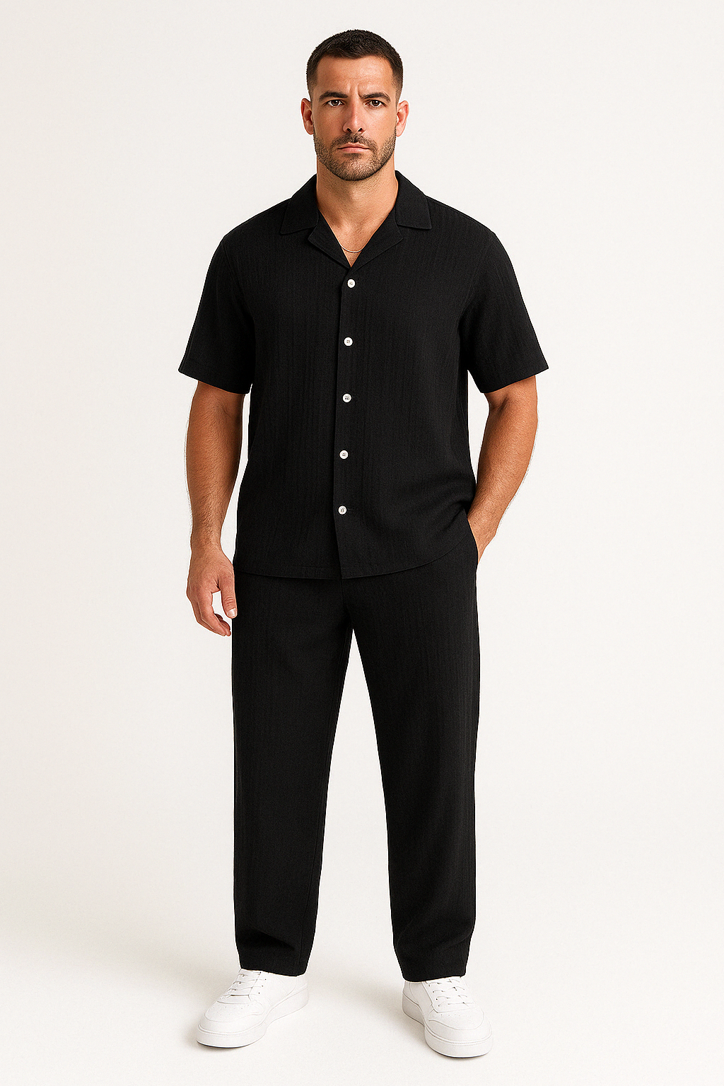 Cotton Linen Blend Relaxed Fit Shirt and Trousers