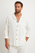 Men's Shirt – Cotton Linen Mix – Relaxed Fit – Long Sleeves – Button Closure