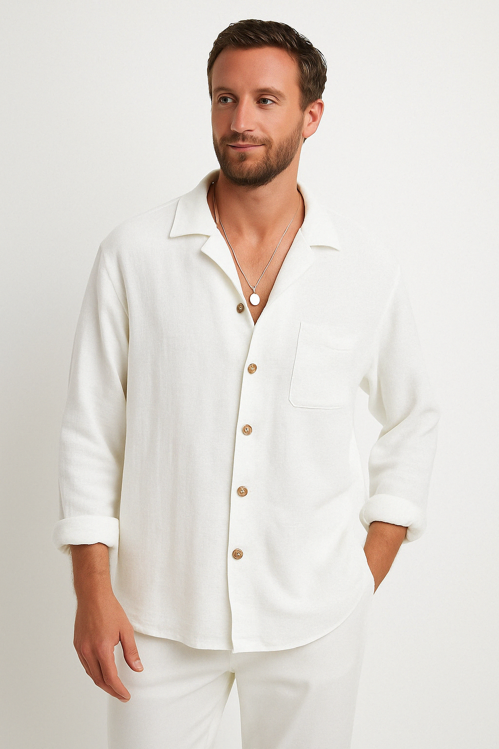 Men's Shirt – Cotton Linen Mix – Relaxed Fit – Long Sleeves – Button Closure
