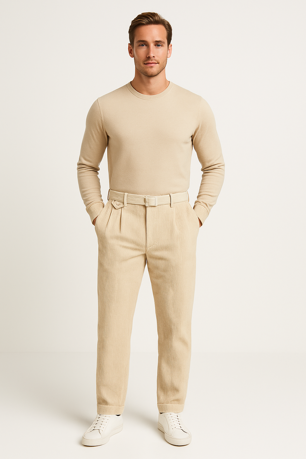 Wool Blend Straight Fit Adjustable Trousers
