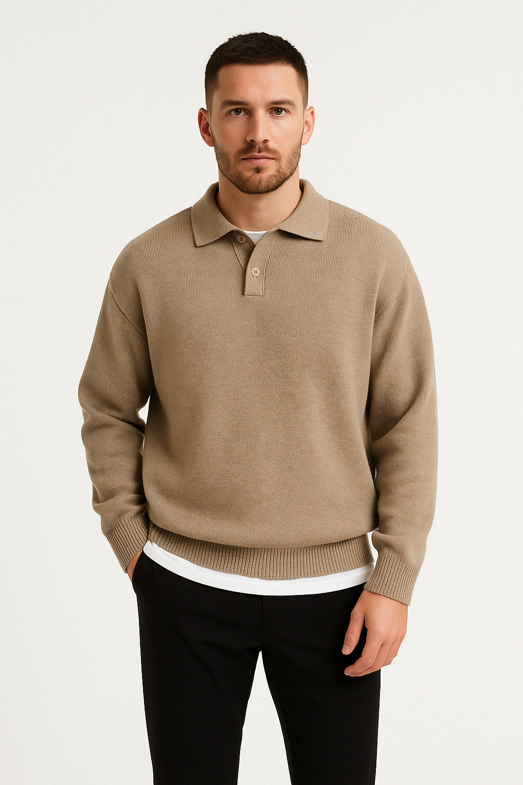 Wool Relaxed Fit Polo Sweater