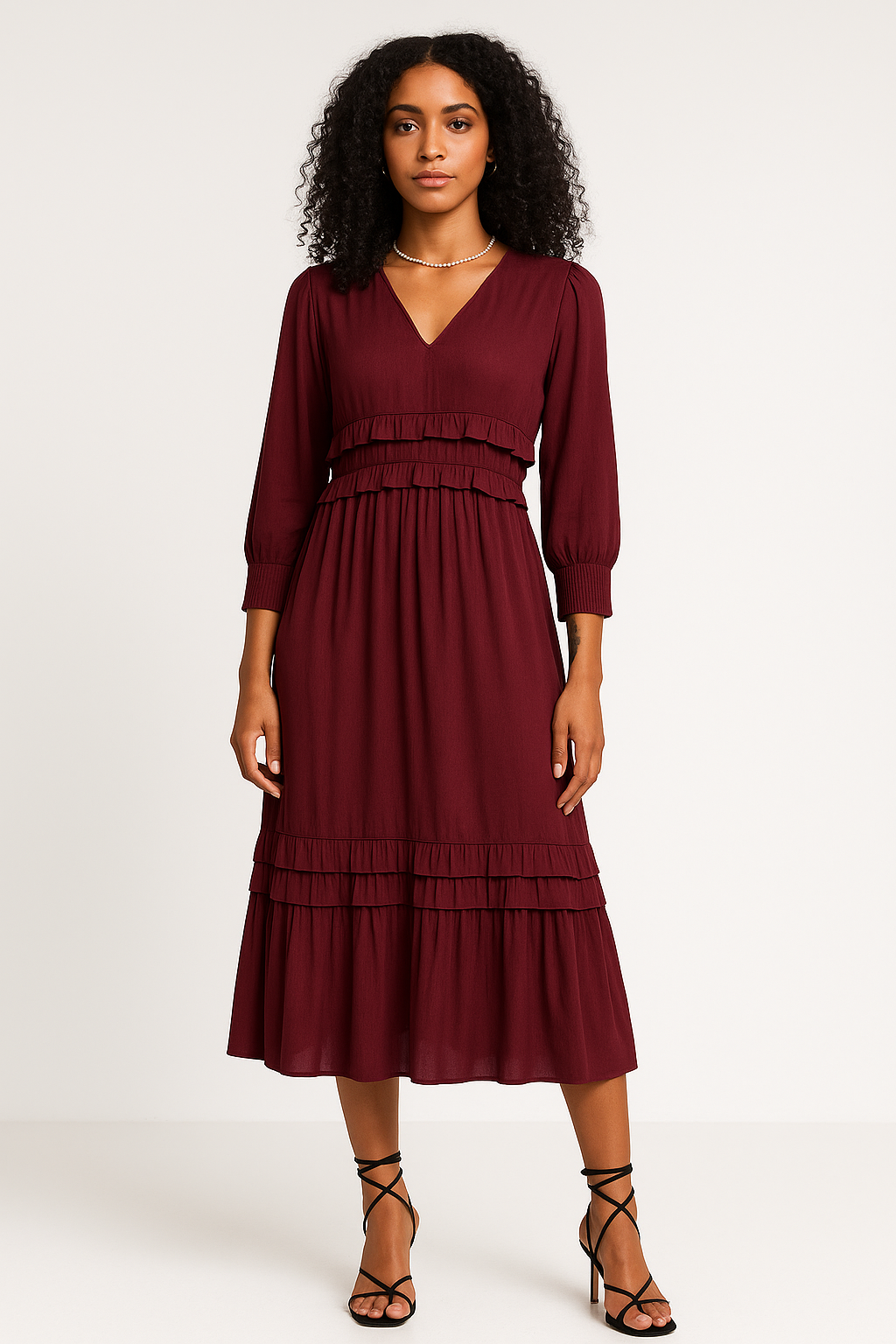 Relaxed Cotton Blend Layered Ruffle Midi Dress
