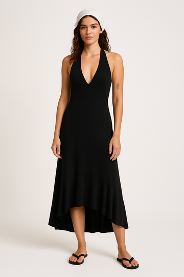 Lightweight Flowy V-Neck Halter Maxi Dress