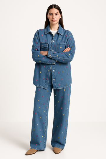 Decorated Oversized Extra Wide Denim Set