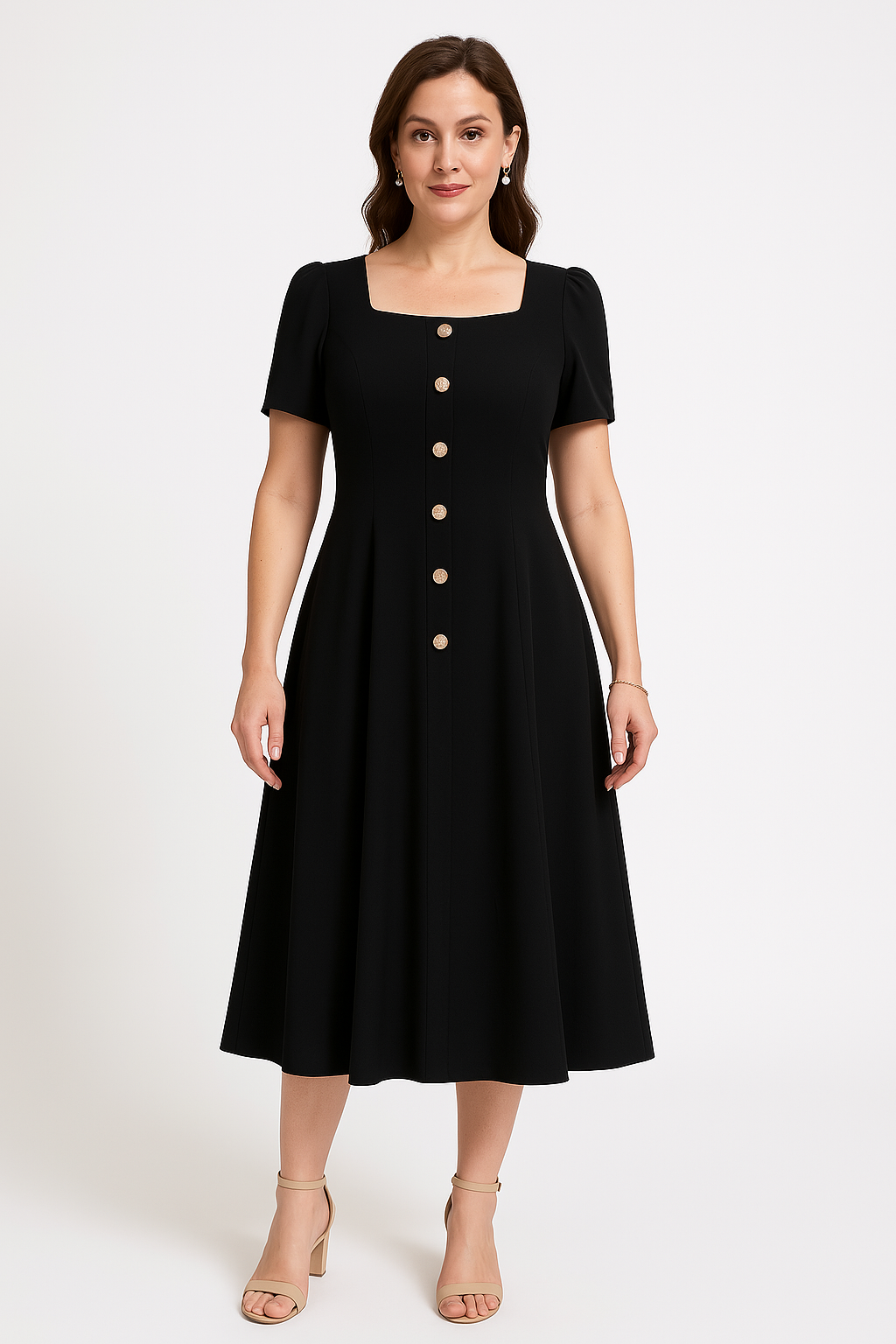 Knit Puff Sleeve Slim Fit Midi Dress