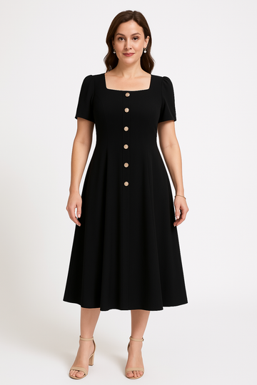 Knit Puff Sleeve Slim Fit Midi Dress