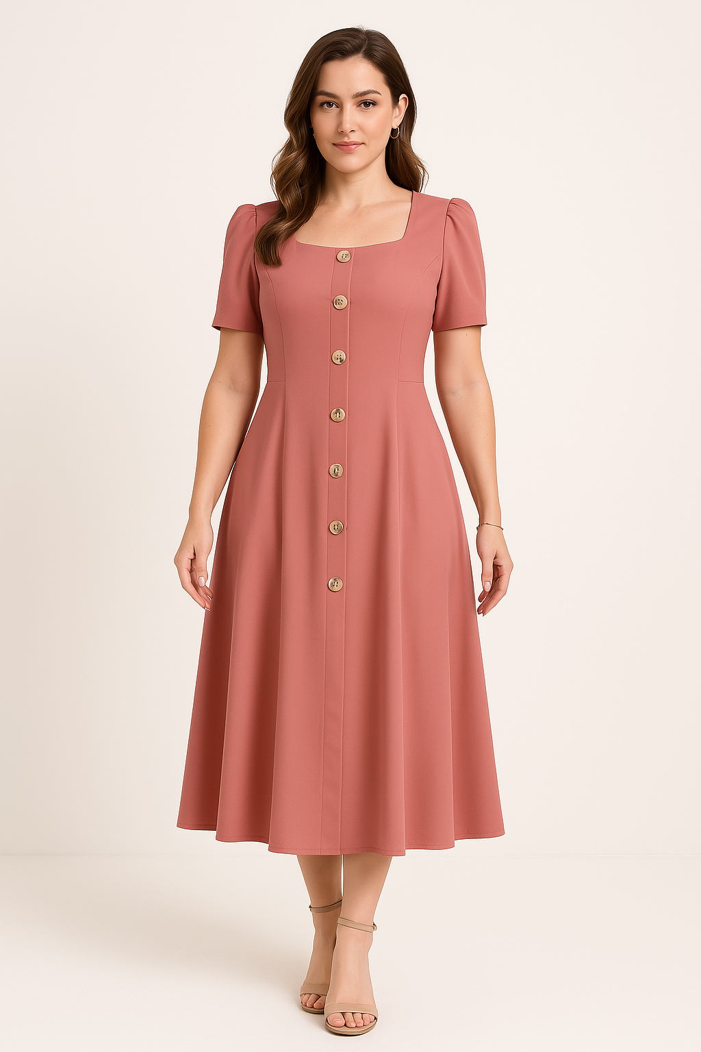 Knit Puff Sleeve Slim Fit Midi Dress