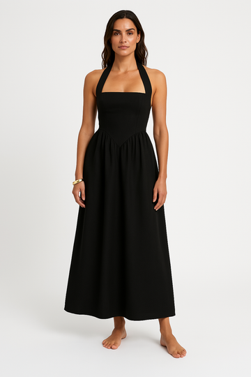Halterneck Ruffle Maxi Backless Dress