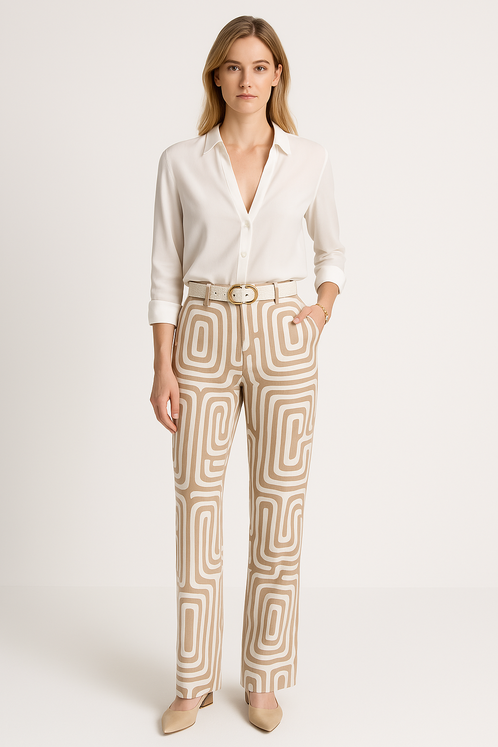 Cotton Blend Set with Blouse and Trousers