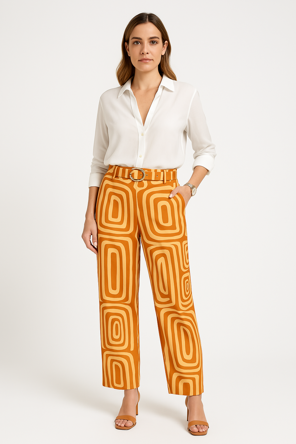 Cotton Blend Set with Blouse and Trousers