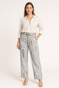 Women's Set with Blouse and Trousers – Cotton Blend – Loose Fit – Belt – Print Trousers