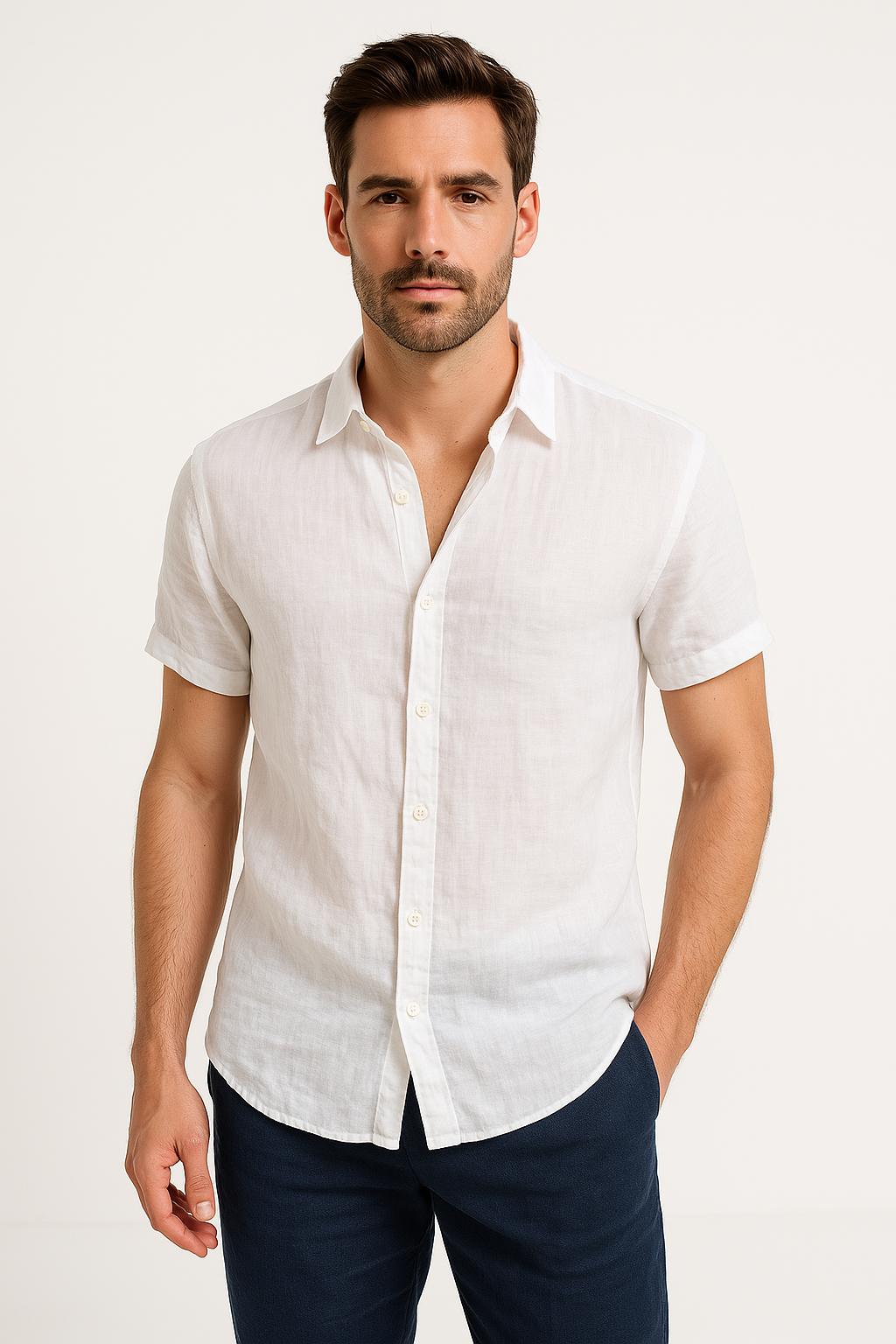 Men's Shirt – Relaxed Fit – Linen Blend – Short Sleeves – Button Closure