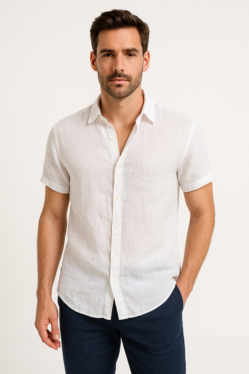 Linen Blend Relaxed Fit Short Sleeve Shirt