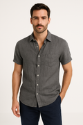Men's Shirt – Relaxed Fit – Linen Blend – Short Sleeves – Button Closure