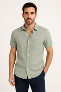 Men's Shirt – Relaxed Fit – Linen Blend – Short Sleeves – Button Closure