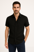 Men's Shirt – Relaxed Fit – Linen Blend – Short Sleeves – Button Closure