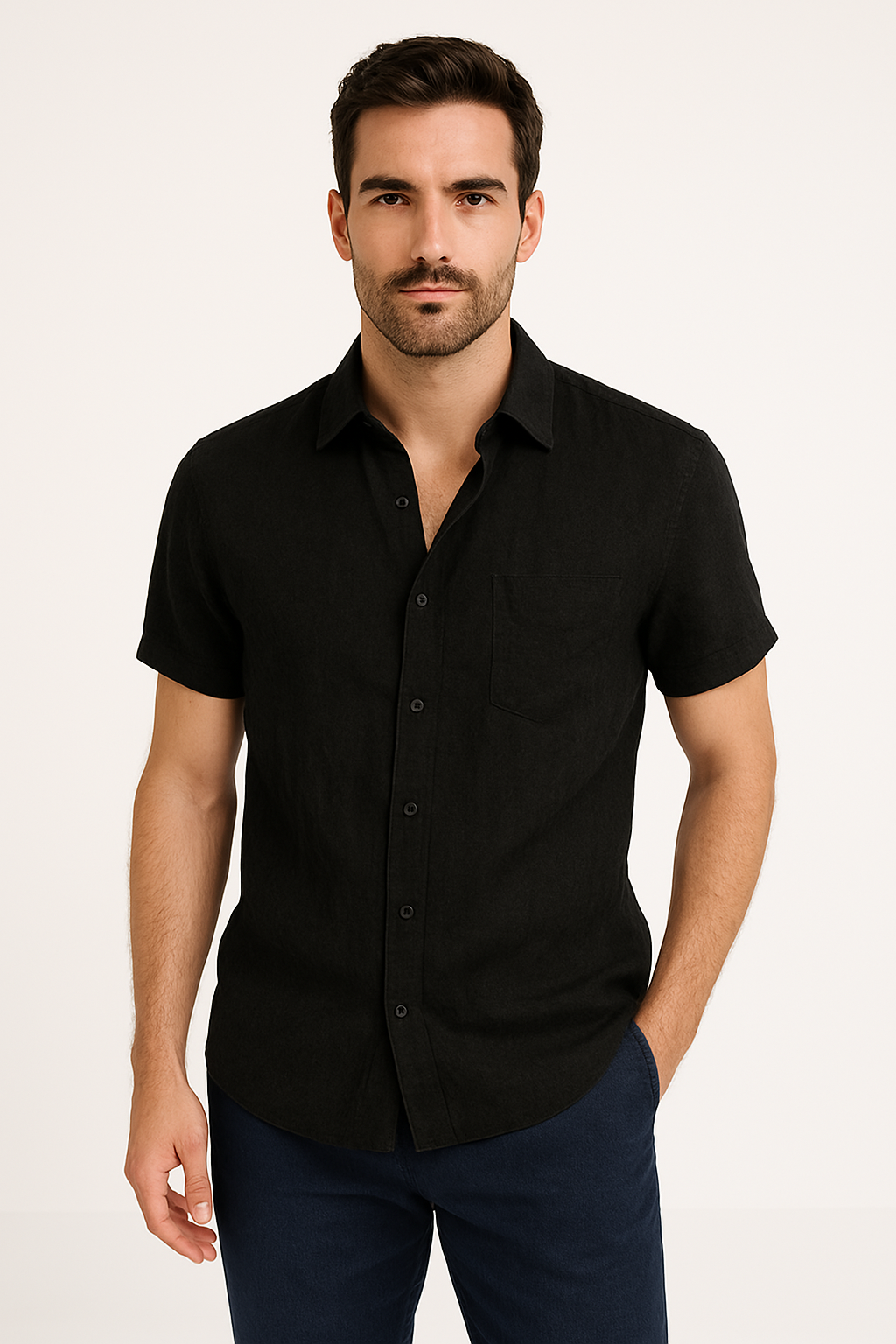 Men's Shirt – Relaxed Fit – Linen Blend – Short Sleeves – Button Closure