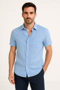 Men's Shirt – Relaxed Fit – Linen Blend – Short Sleeves – Button Closure
