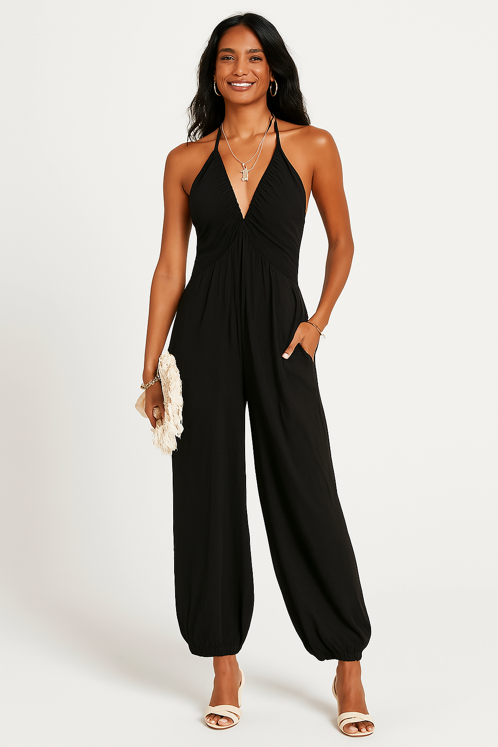 Halterneck Relaxed Fit Pocket Jumpsuit