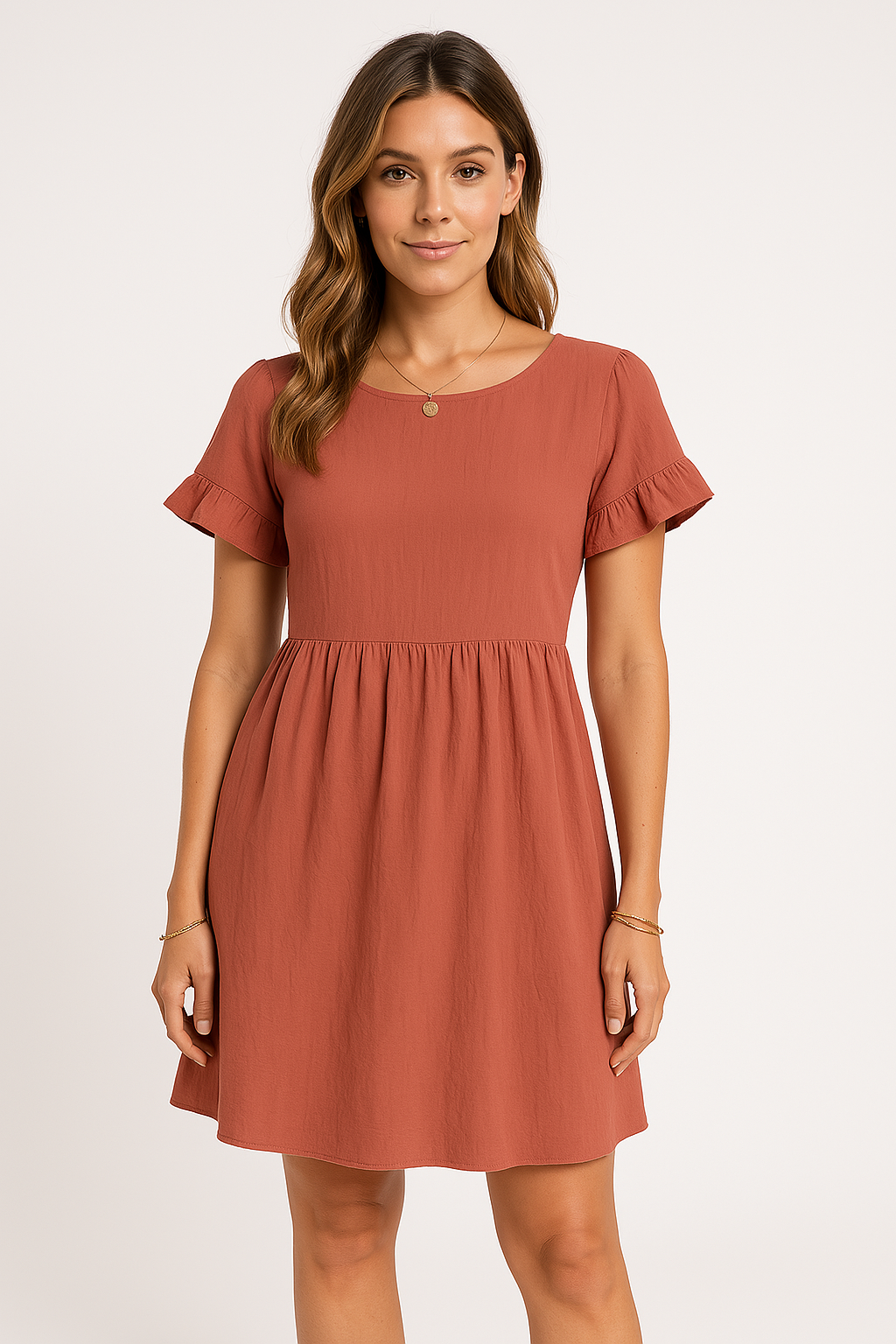 Cotton Linen Loose Fit Ruffled Sleeve Dress