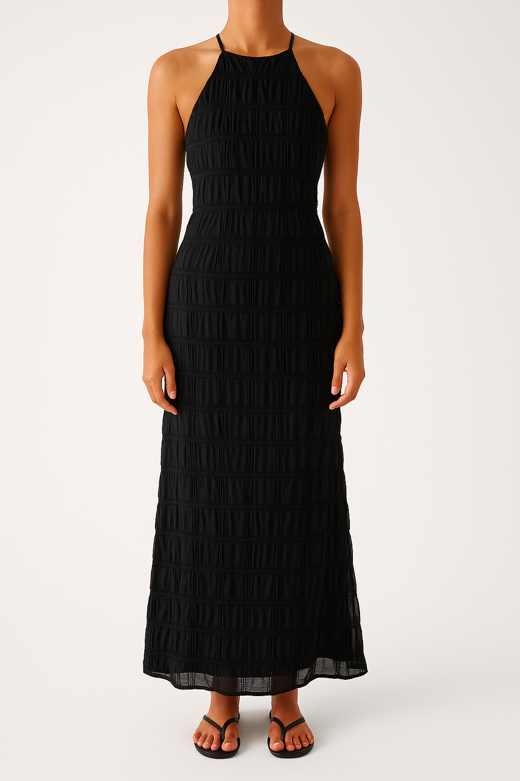 Halterneck Ruched Open Back Maxi Dress
