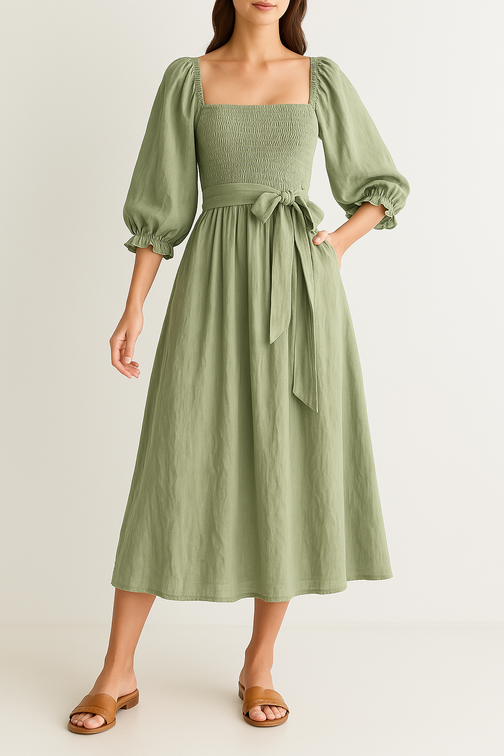 Reversible Smocked Puff Sleeve Dress